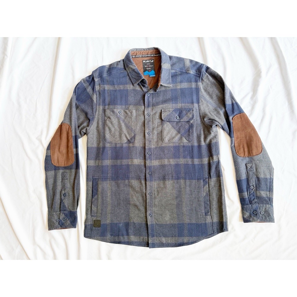 Kavu Men's Long Sleeve Plaid Flannel Button Up With Pockets Sz L Blue